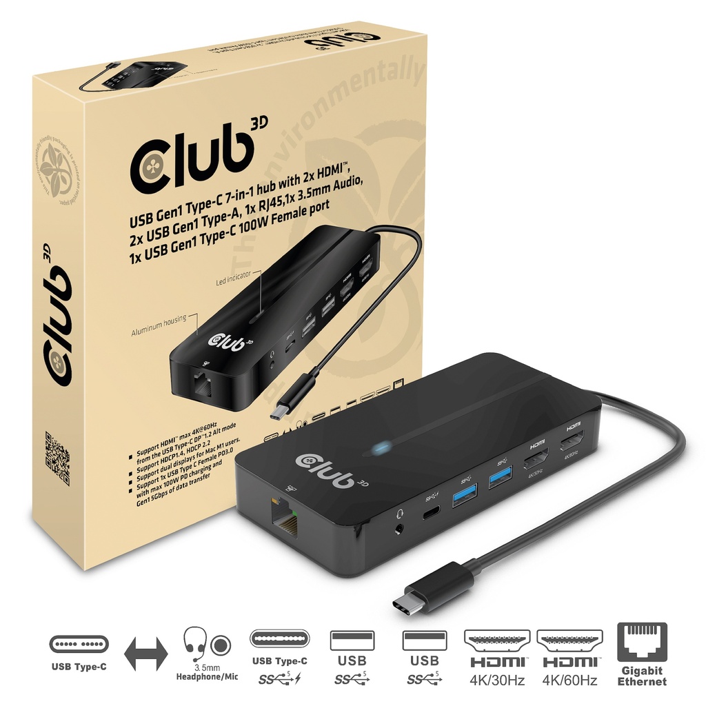 Club 3D CSV-1595 7-in-1 USB-C Dockingstation svart