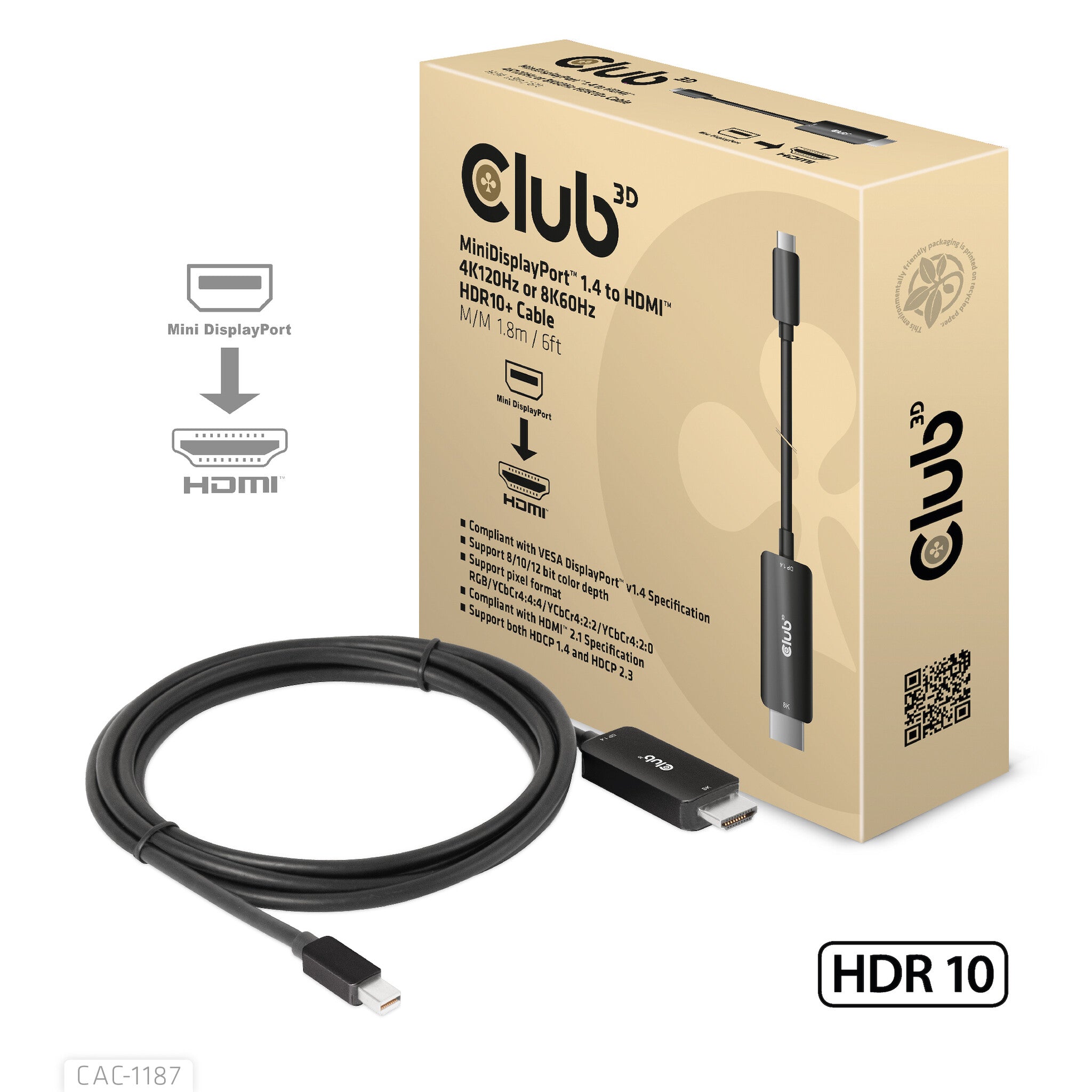 Club 3D CAC-1187 Videoadapterkabel 1.8m svart