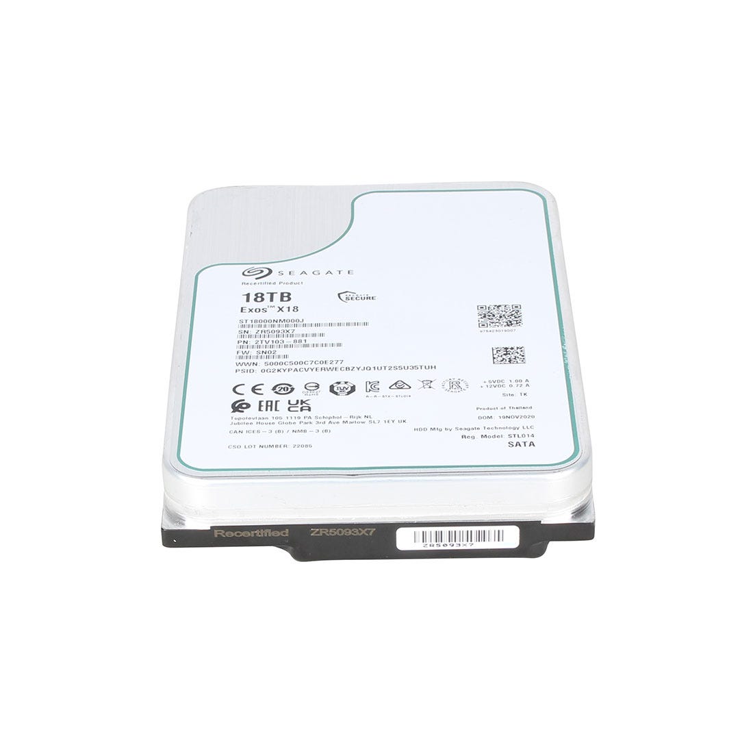 Seagate Exos X18 hårddisk ST18000NM000J 18TB SATA-600 7200rpm - FACTORY RECERTIFIED