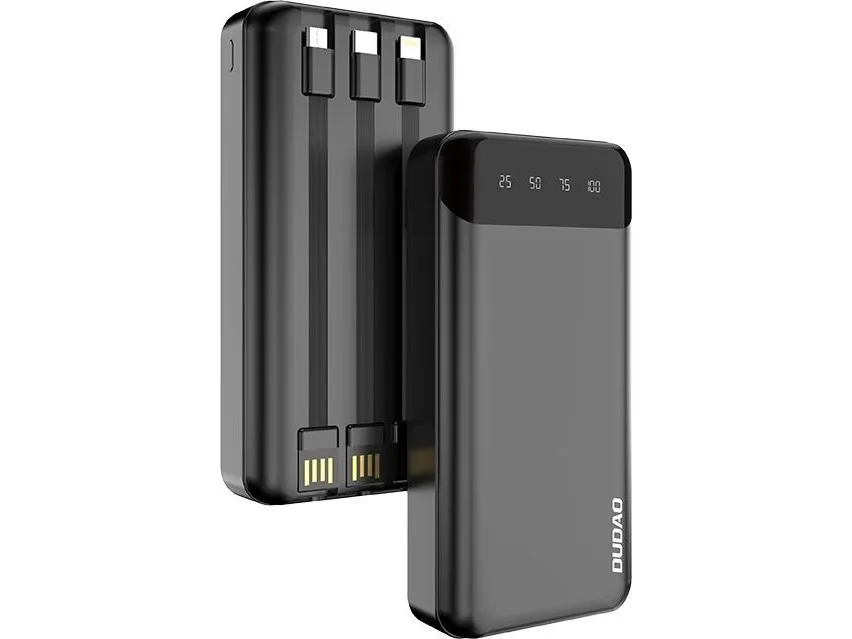 Dudao K6Pro+-black powerbank 20000mAh 10Watt 3xcables svart