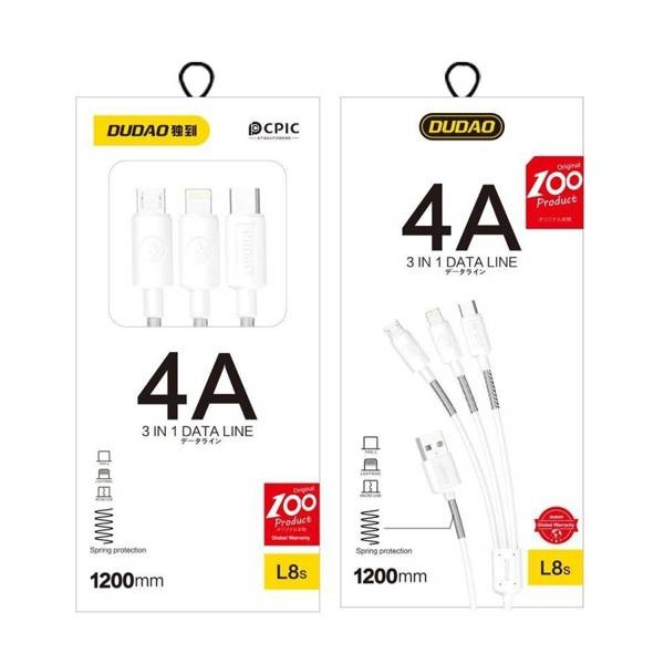 Dudao L8s upgrade USB-A to Lightning/USB Micro/USB-C 3-in-1 cable 1.2m white