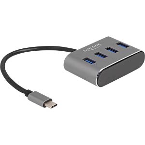 Delock 4 Port USB 2.0 Cable Hub USB Type-C to 3 x USB-A female + 1 x USB-C male