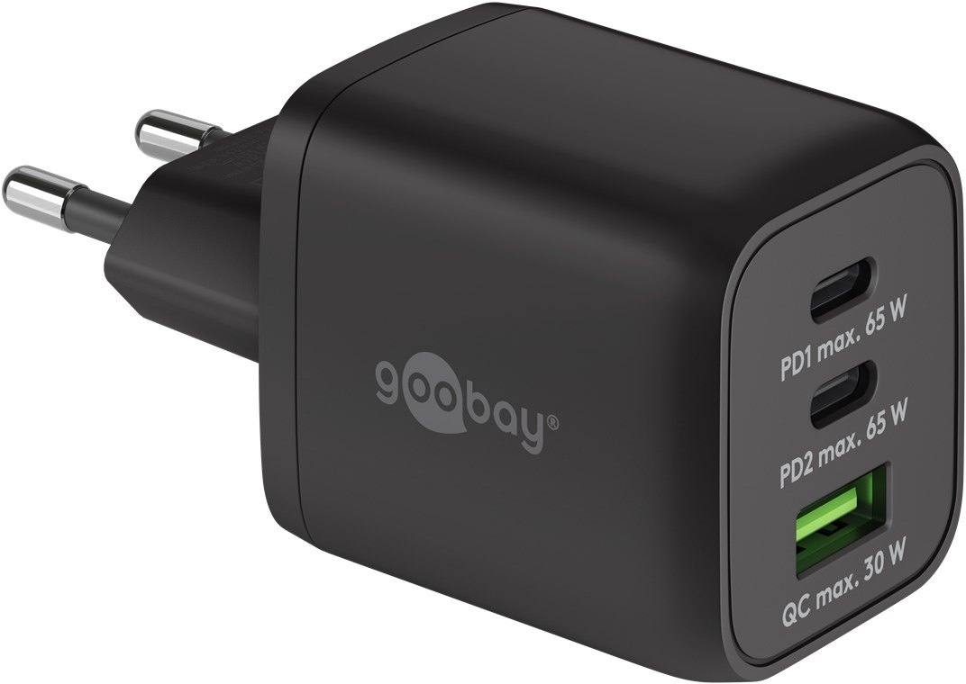 USB-C™ PD Multiport Quick Charger (65 W), black, black - plug adapter with 2x USB-C™ ports (Power Delivery)