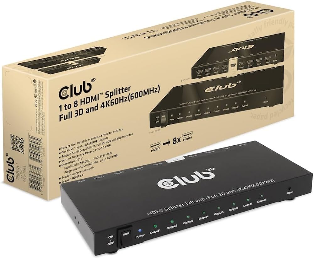 Club 3D CSV-1383 HDMI 2.0 Splitter 8 porte
