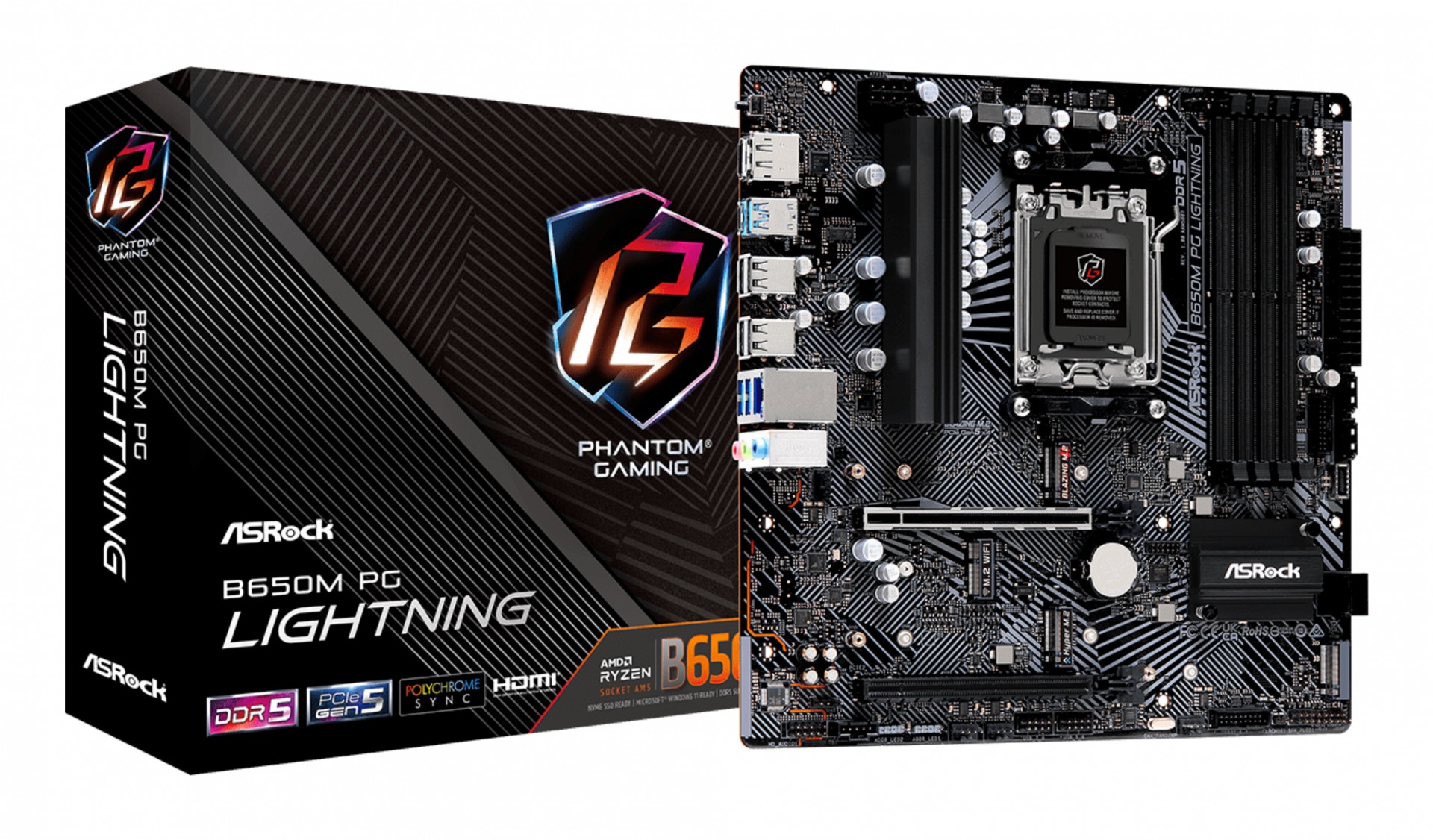 ASRock B650M PG Lightning Motherboard Micro ATX AM5 Socket DDR5