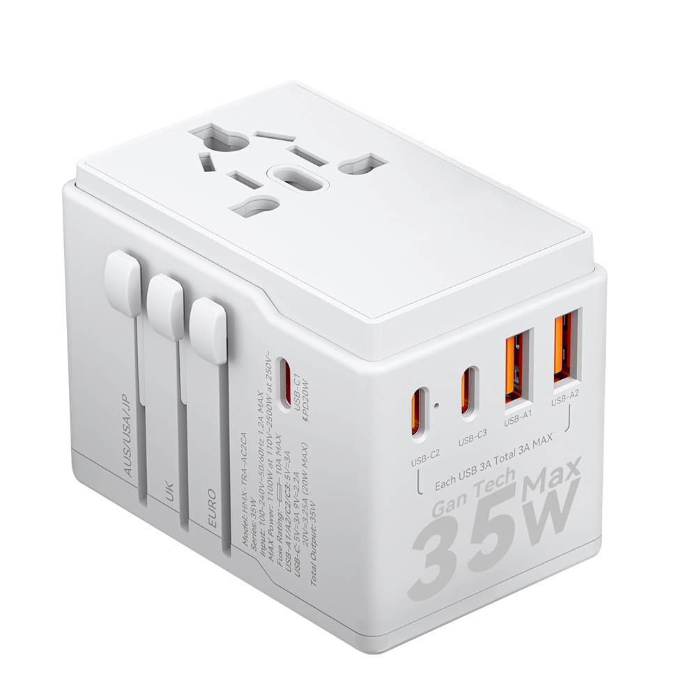 Dudao A35Pro Universal Travel Adapter 35Watt GaN 3xUSB-C + 2xUSB-A White