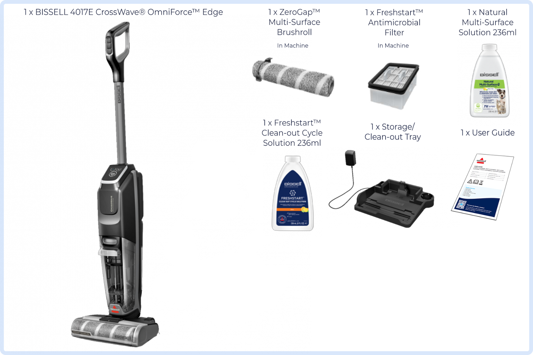 Bissell CrossWave OmniForce Edge Select Stående vakuum Batteri Tör&våd Polytetrafluorethylen (PTFE) Poselös 0 L 22 W svart, Grå