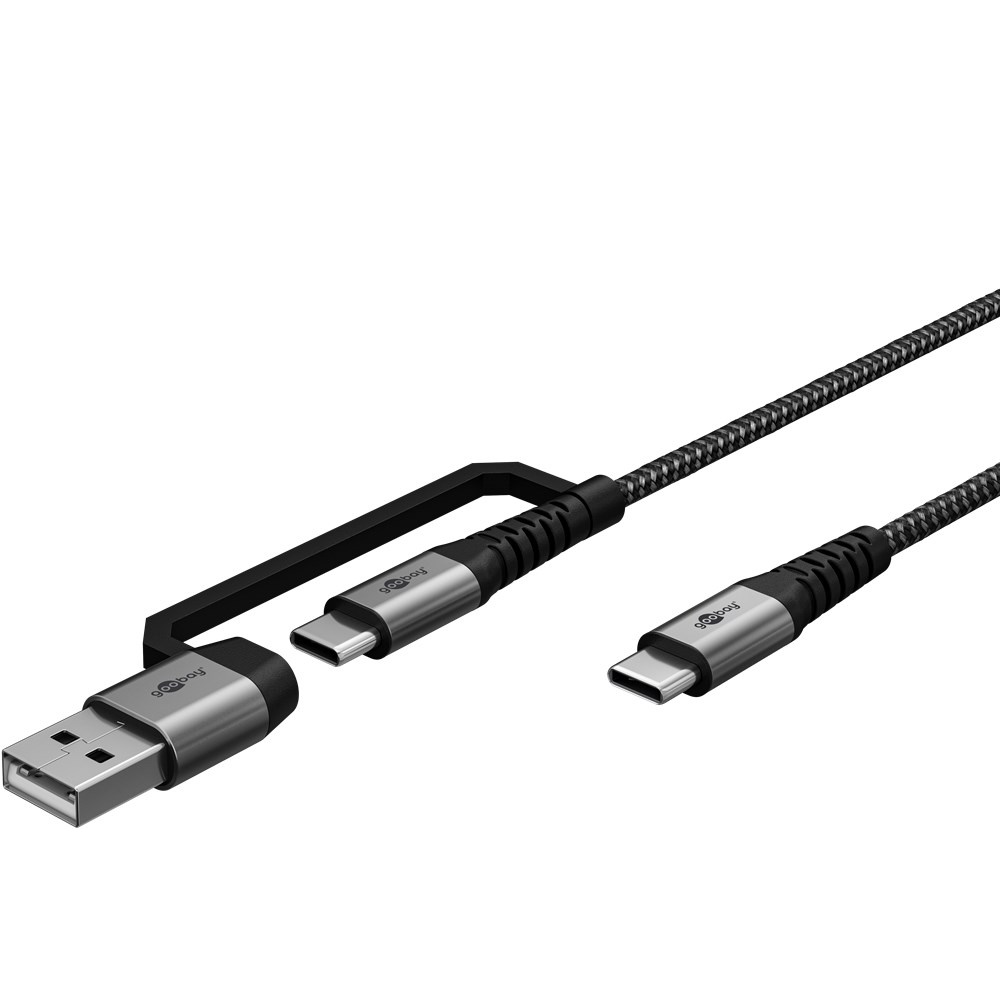 Goodbay 2-i-1 USB-C till USB-C/USB-A ladekabel 2 meter