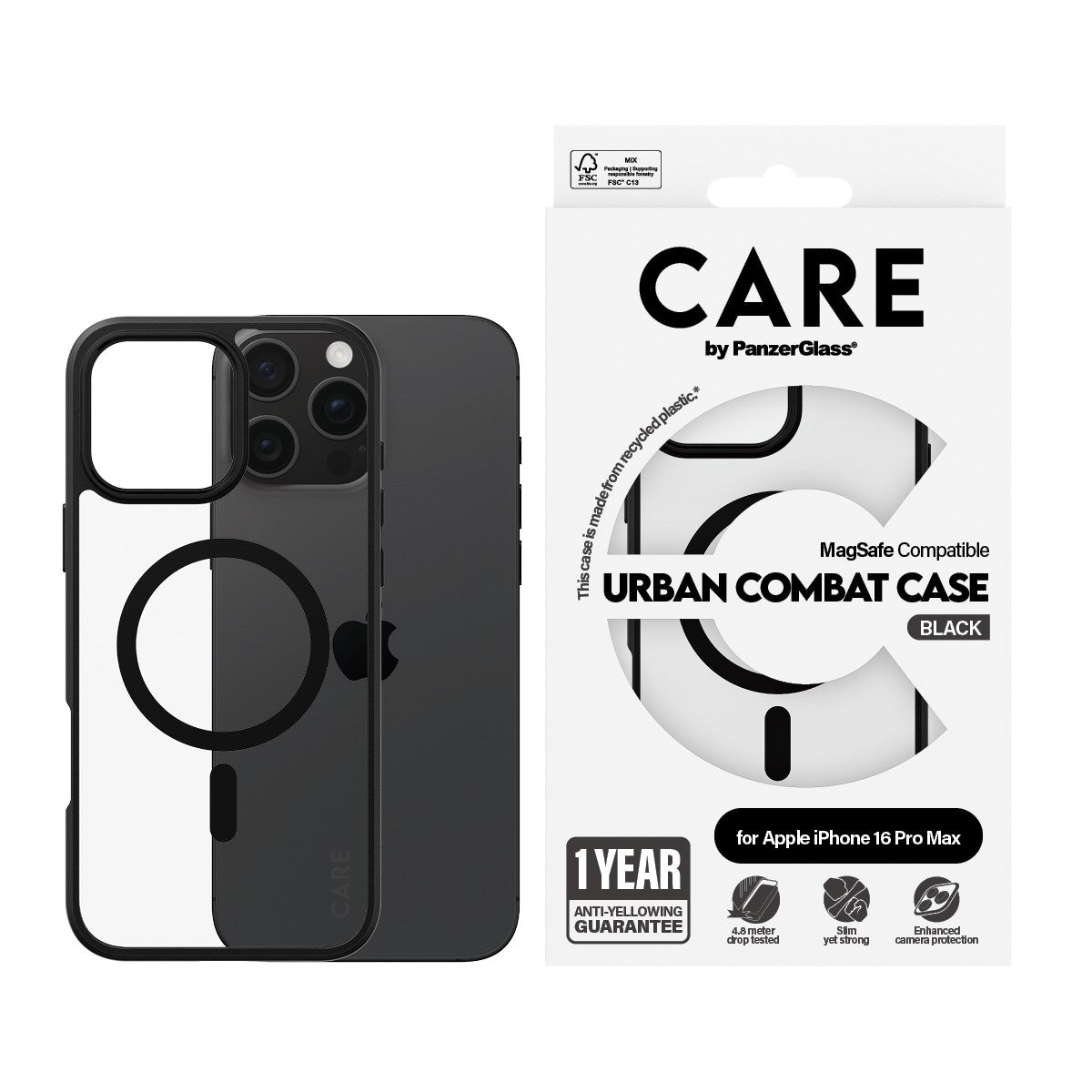 PanzerGlass CARE Urban Combat Case Magsafe svart till Apple iPhone 16 Plus