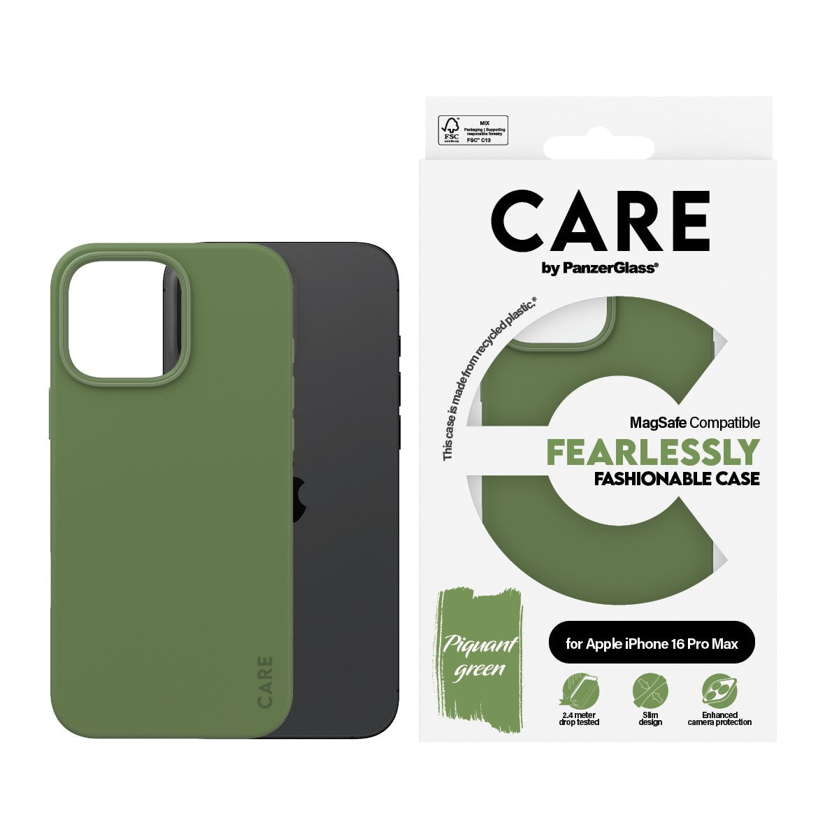 PanzerGlass CARE Fashionable Case till iPhone 16 Pro Max grön