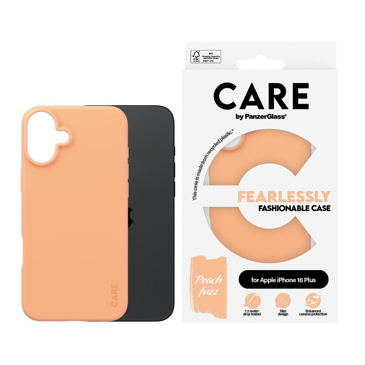 PanzerGlass CARE Fashionable Case Peachy till iPhone 16 Plus Fersken