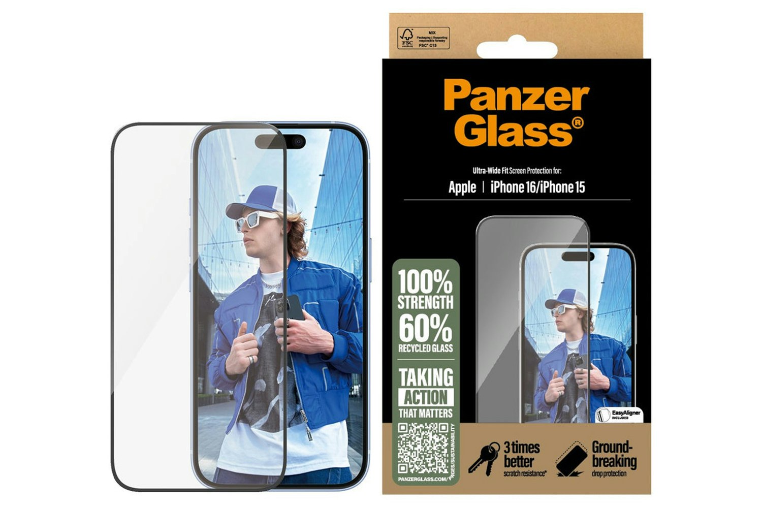 PanzerGlass Screen Protector Apple iPhone 16, 15 | Ultra-Wide Fit