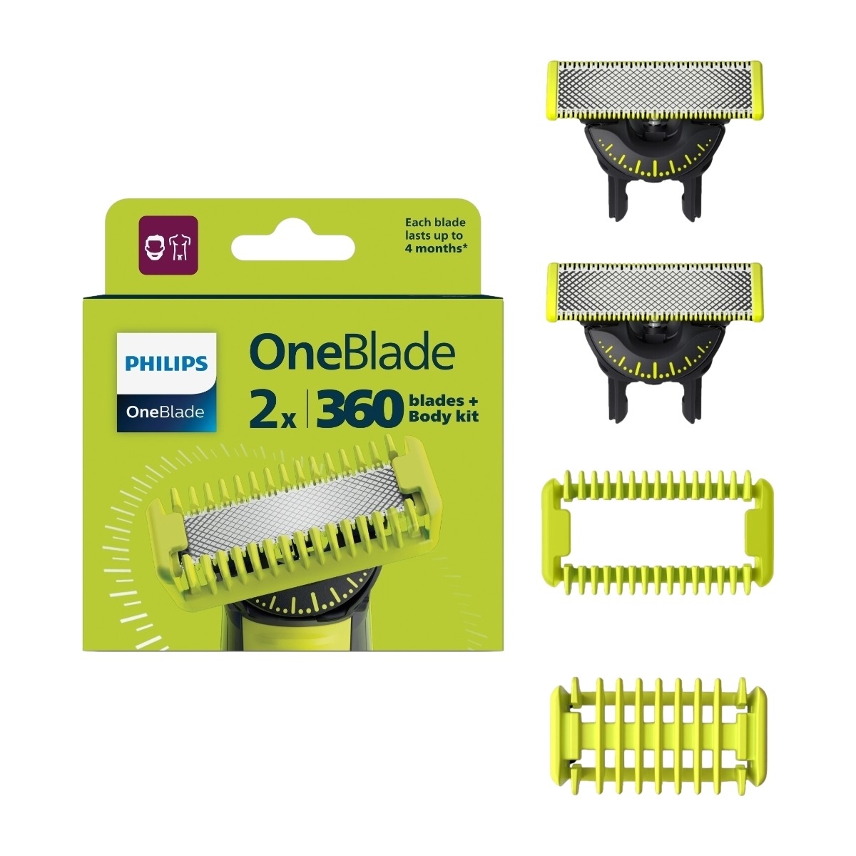 Philips OneBlade QP624 Barberhoved svart grön Silver