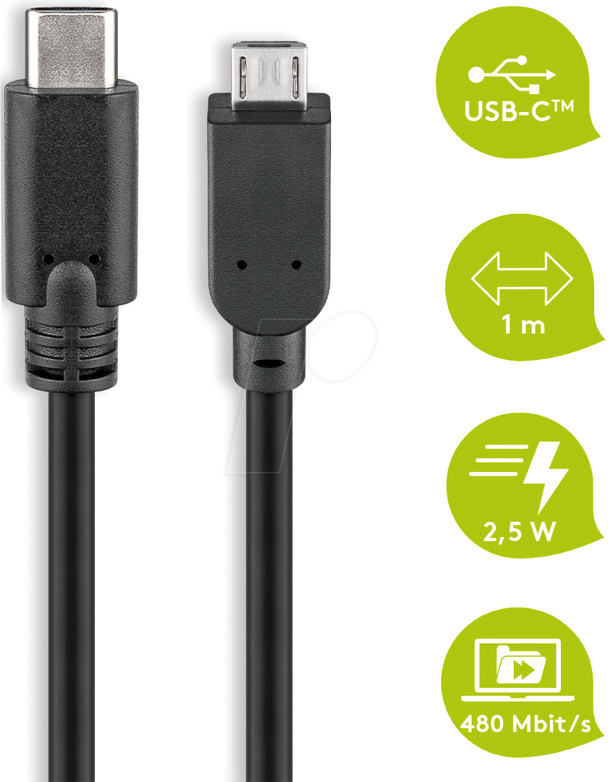Goobay USB till Mikro USB kabel 1,0m svart (retail)