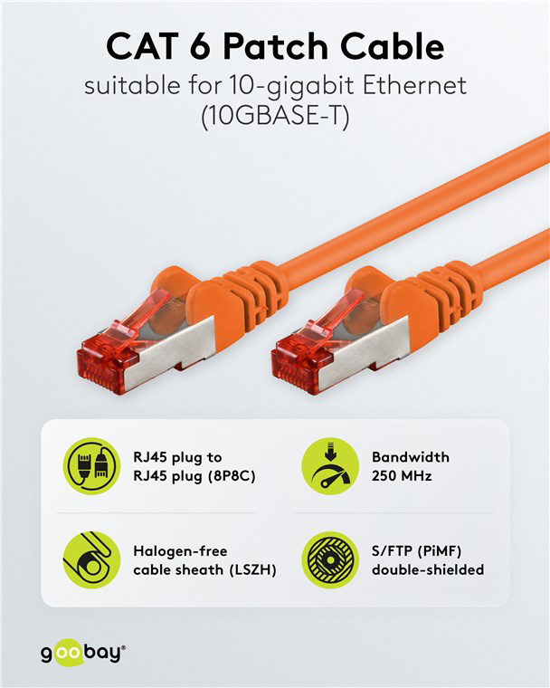 Goobay CAT 6 S/FTP CU 0,25m Orange