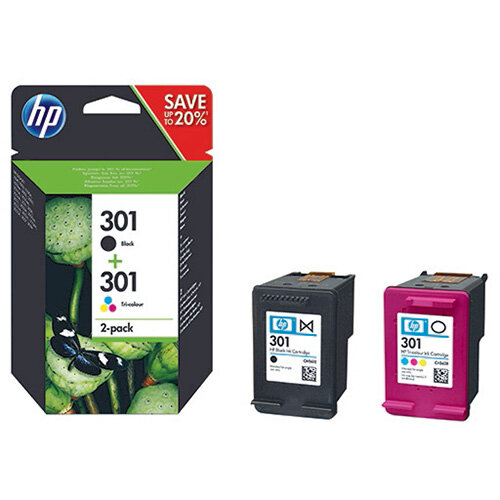 HP 301 svart färg (cyan, magenta, gul) bläck N9J72AE