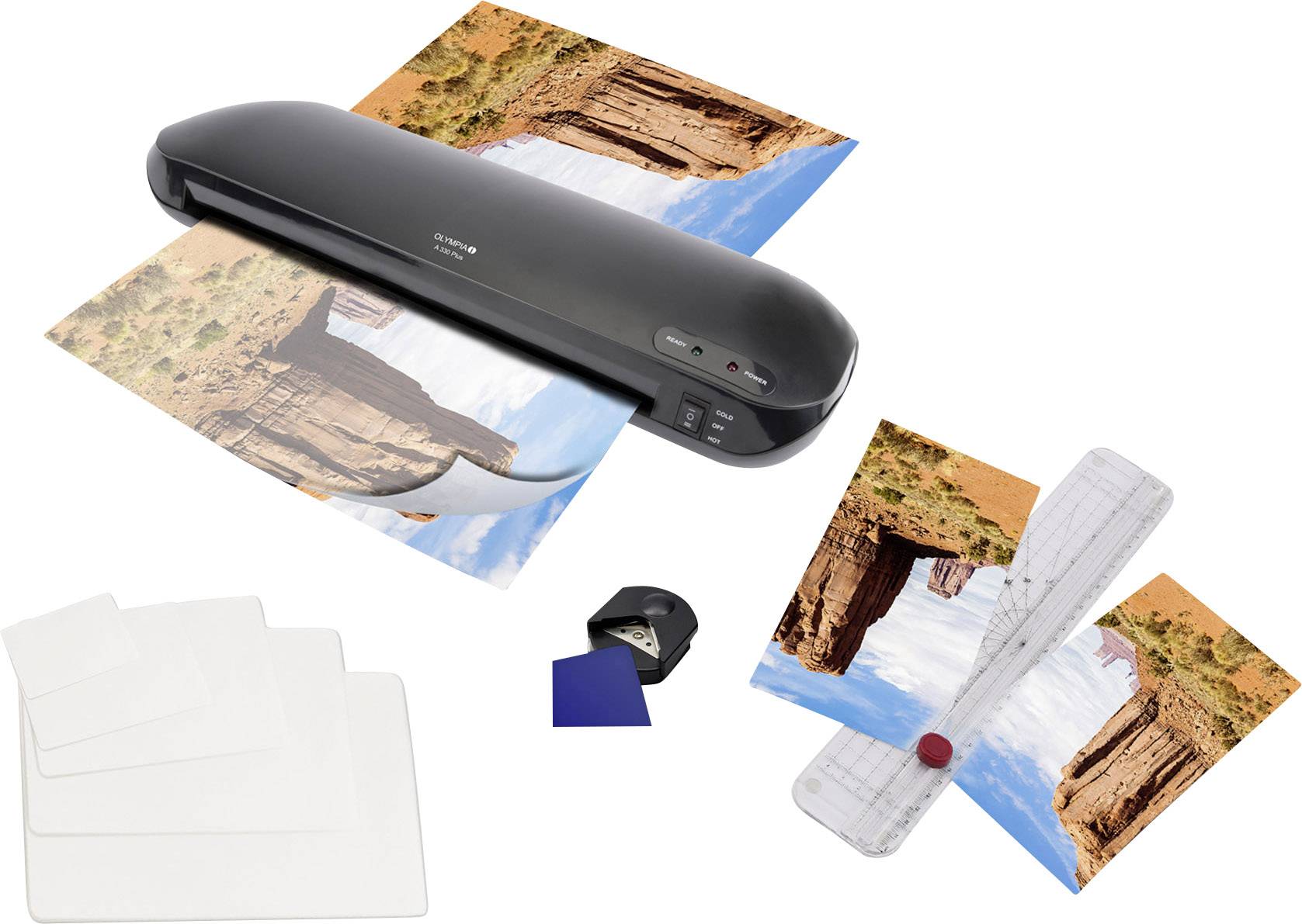 Olympia 4 in 1 Set Laminator A 330 Plus Lamineringsmaskine till kold- eller varmlaminering A3 svart