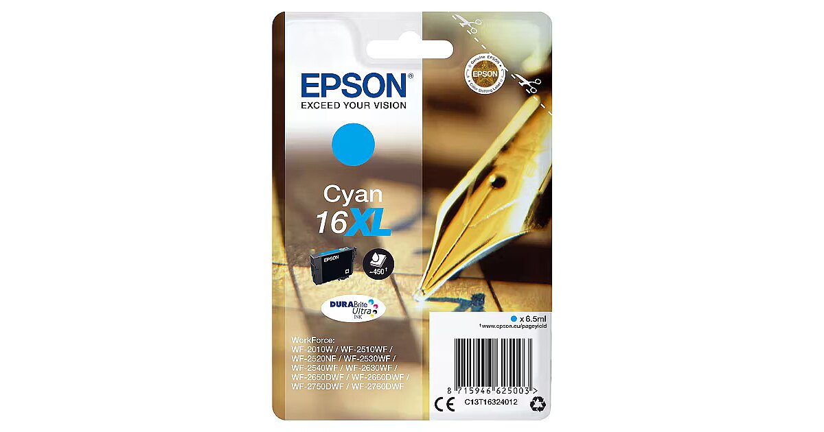 Epson 16XL Cyan 450 sidor bläck C13T16324012