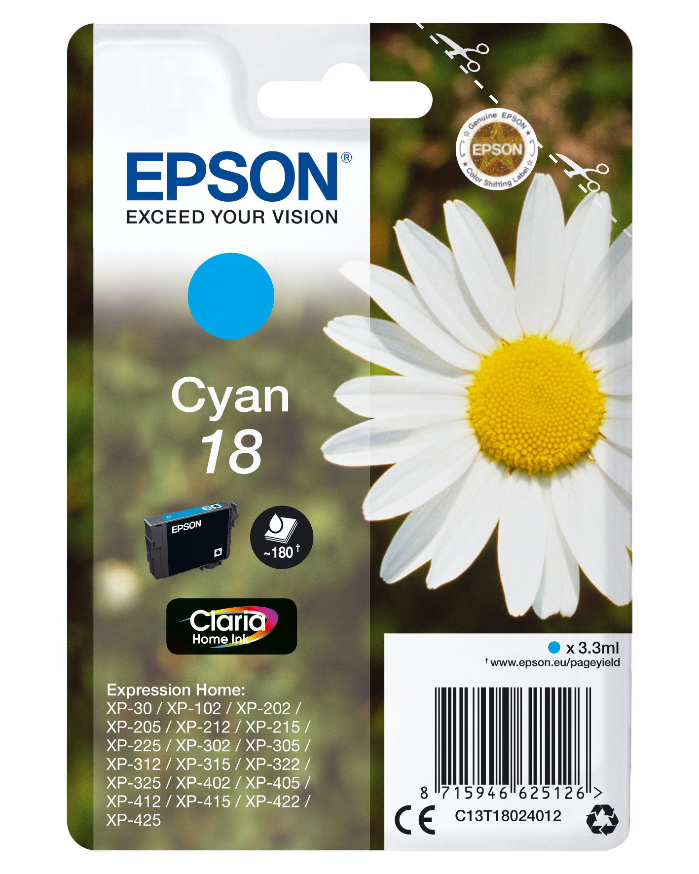 Epson 18 Cyan 180 sidor bläck C13T18024012