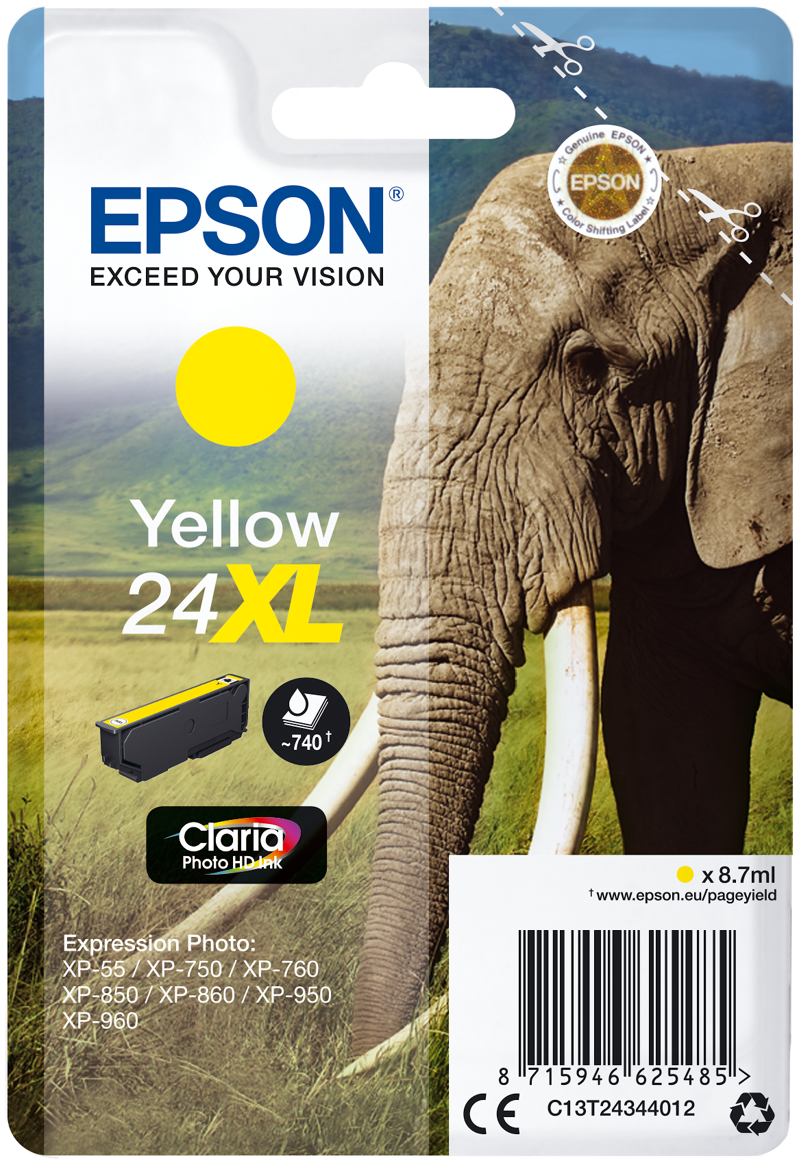 Epson 24XL Gul 740 sidor bläck C13T24344012