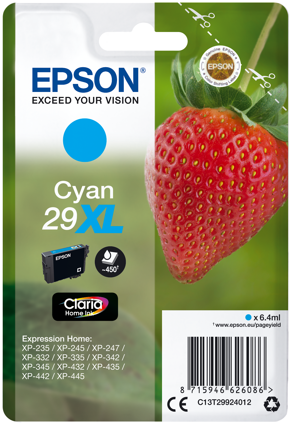Epson 29XL Cyan 450 sidor bläck C13T29924012