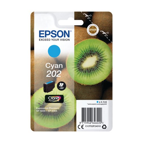 Epson 202 Cyan 300 sidor bläck C13T02F24010