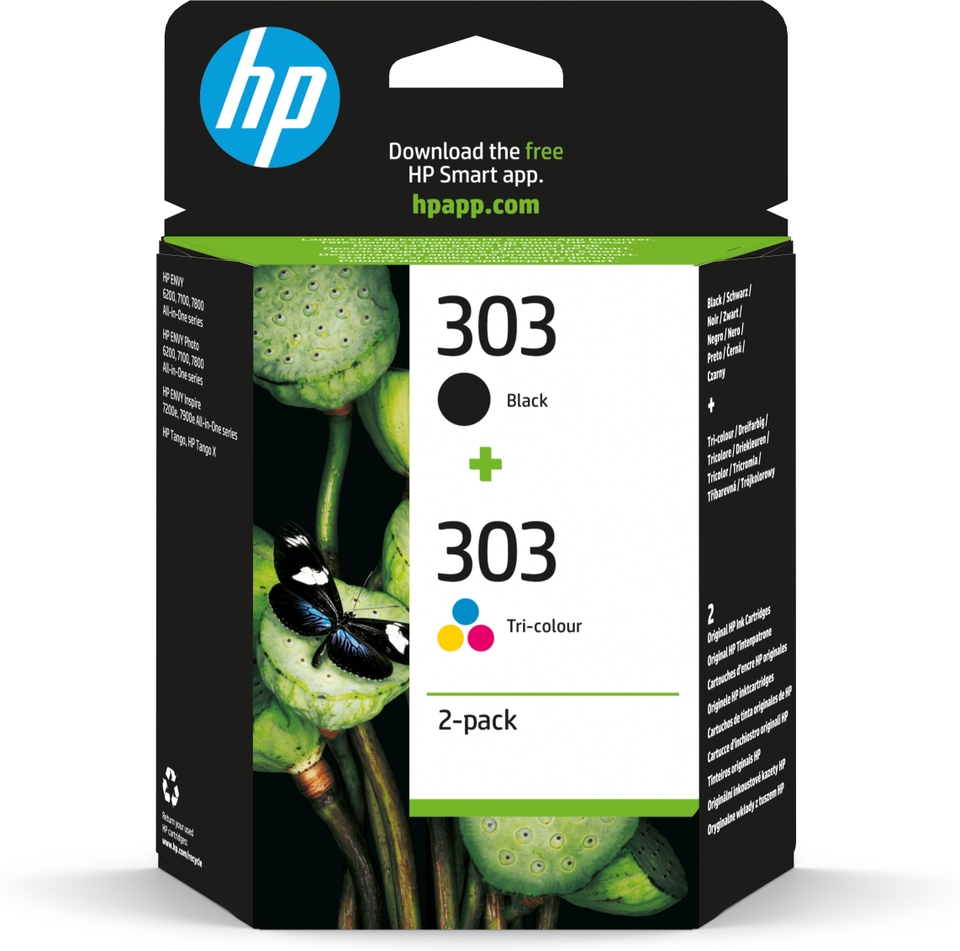 HP 303 färg (cyan, magenta, gul) Pigmenteret svart bläck 3YM92AE