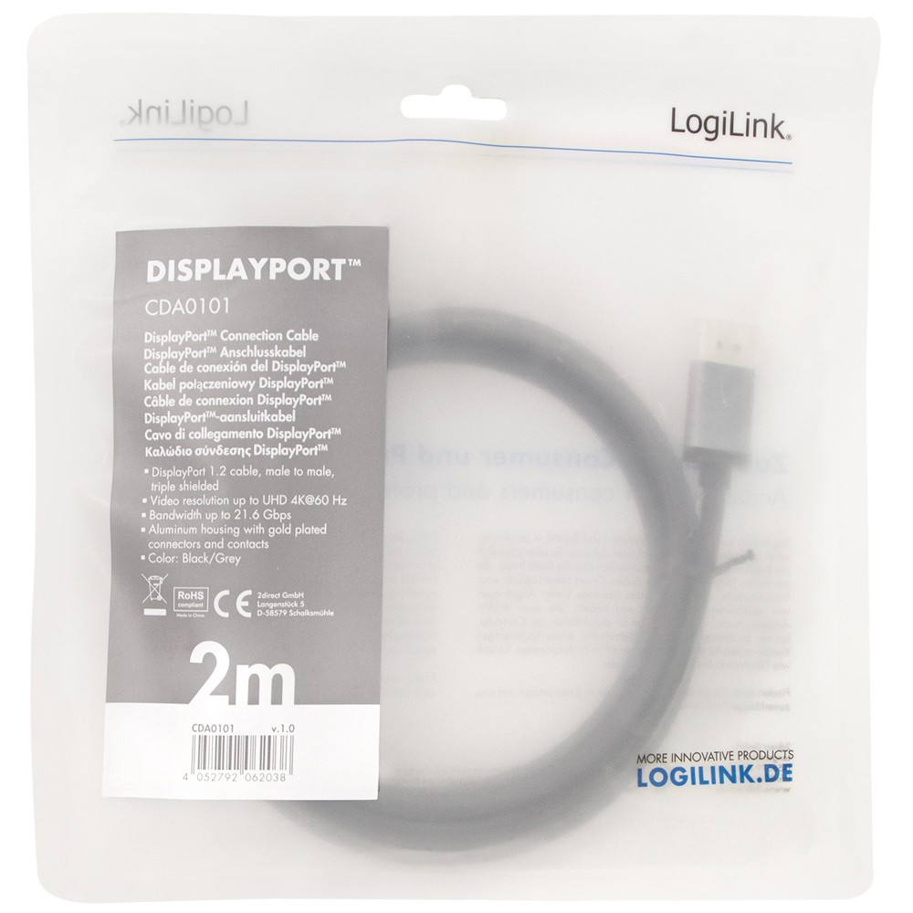 LogiLink DisplayPort kabel 2m svart