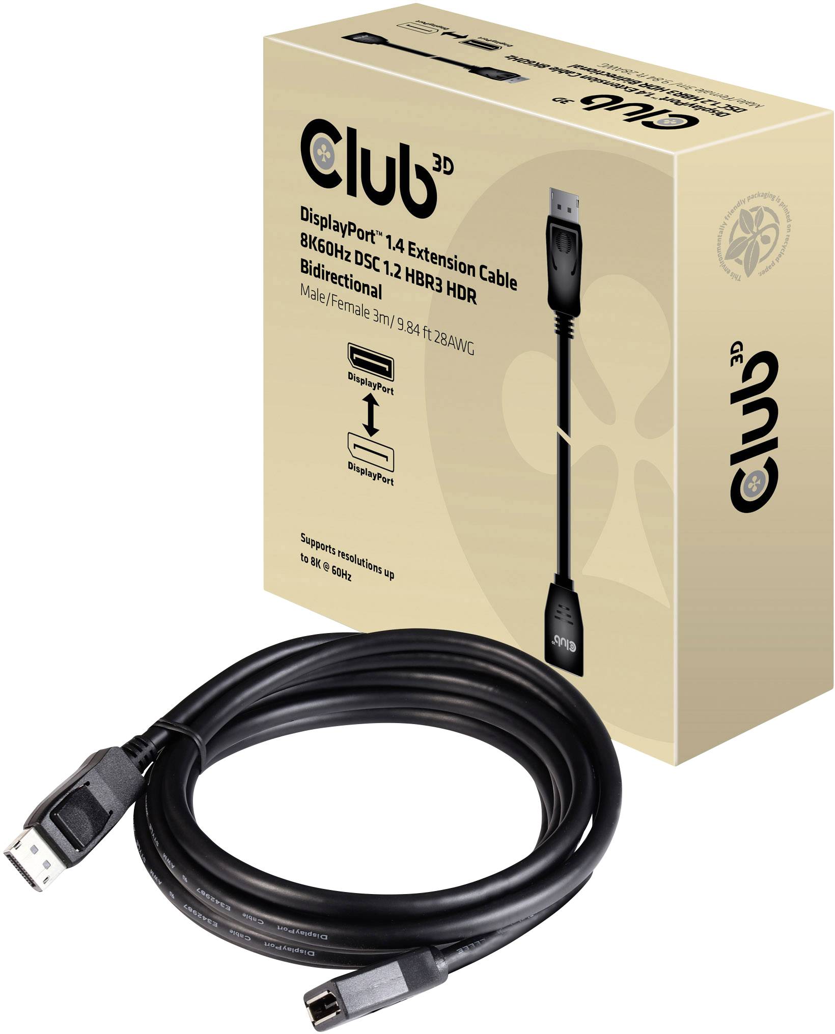 Club 3D CAC-1023 DisplayPort 1.4 förlängningskabel 3m svart