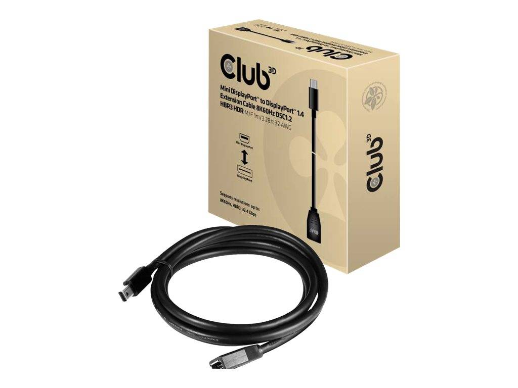 Club 3D CAC-1121 Mini DisplayPort till DisplayPort 1.4 förlängningskabel 1 m svart