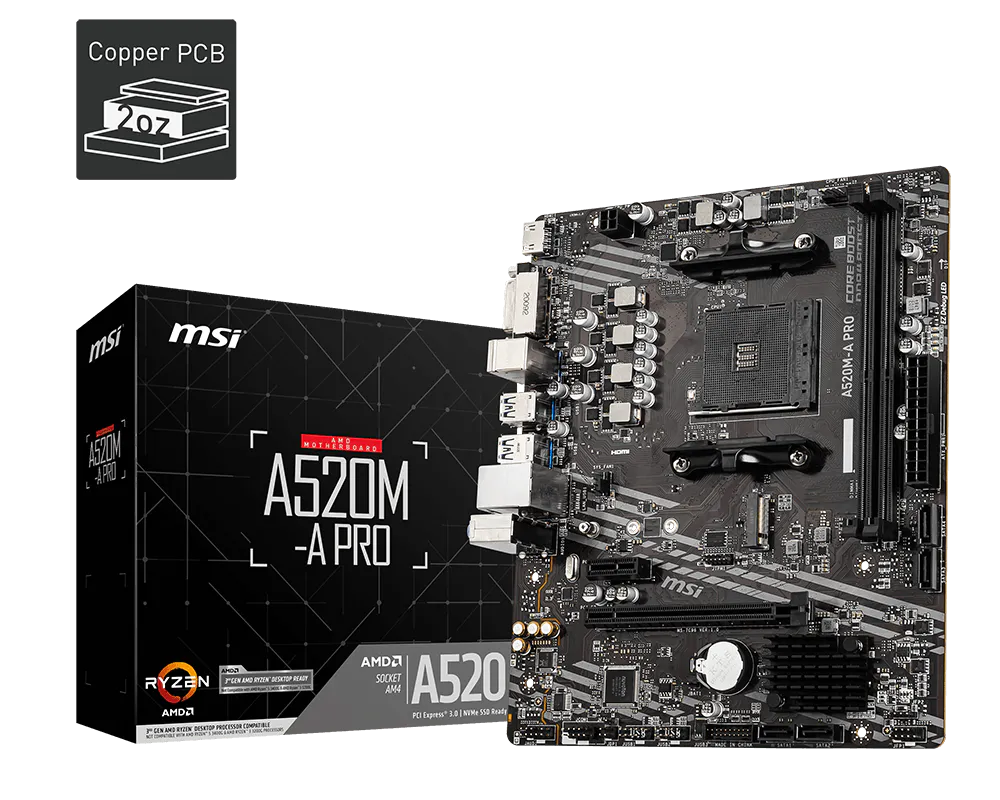 MSI A520M-A PRO Micro-ATX AM4 AMD A520