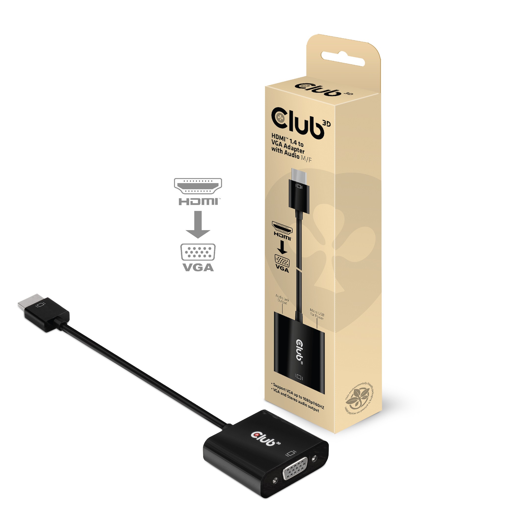 Club 3D CAC-1302 HDMI till VGA Adapter svart