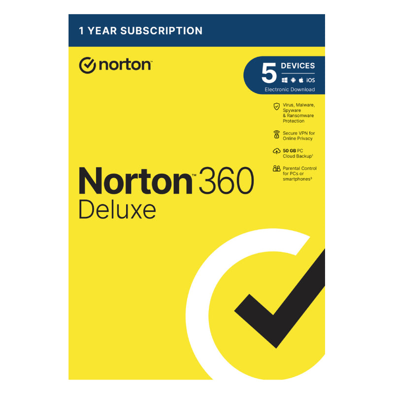 Norton 360 Deluxe Sikkerhedsprogrammer 5 enheder 50 GB cloud-lagerplads 1 år