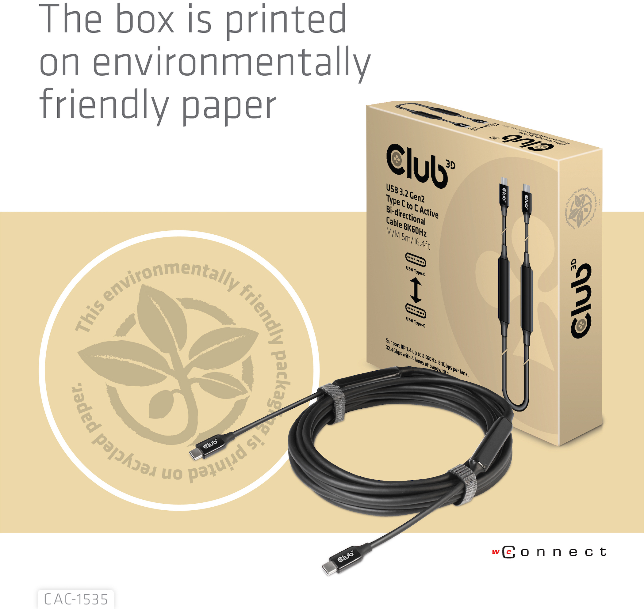 Club 3D CAC-1535 USB-C till DisplayPort 1.4 kabel 5m svart
