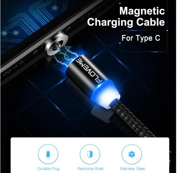1M Magnetkabel för USB-C Snabb Laddning – Svart