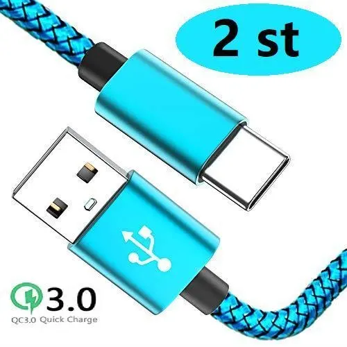 2 st 2 m färgade  usb-c supporta Q.C 3.0 ljusblå