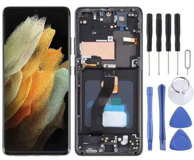 Samsung S21 ultra  Oled med ram svart Ersättningsskärm med verktyg