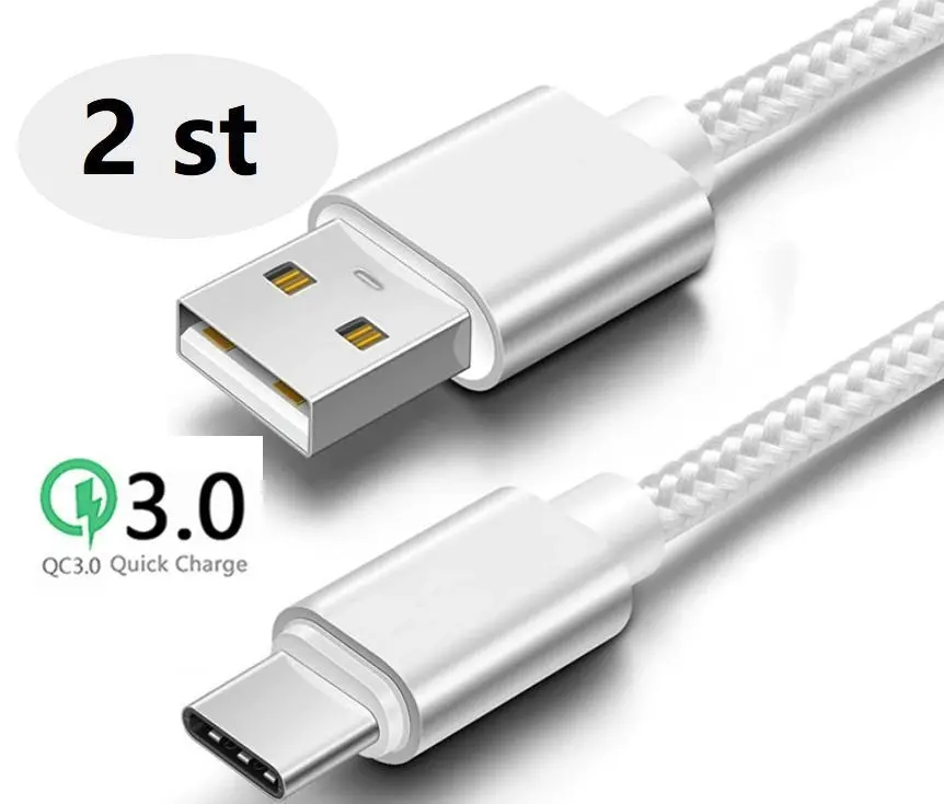 2 st super kvalitet 3 m usb-c|ljusblå blå