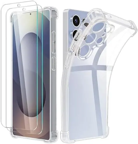 2-pack skärmskydd och silikonfodral för Samsung S25